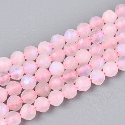 Розовый Кварц Нити бусин из натурального розового кварца с покрытием цвета AB, граненый стол ограненный круглый, 4~5 мм, отверстие : 0.7~0.8 мм, около 92~100 шт / нитка, 14.96~15.55'' (38~39.5 см)