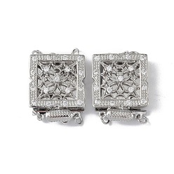 Платина Покрытие стойки латунь микро паве прозрачный кубический цирконий застежки коробки, 2 нитей, 4-луночное, квадратный, платина, 24.5x19.5x7.5 мм, отверстие : 2.4 мм