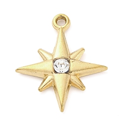 Звезда 304 подвески из нержавеющей стали, с кристально горный хрусталь, золотые, звезда, 21x18x3.5 мм, отверстие : 1.6 мм