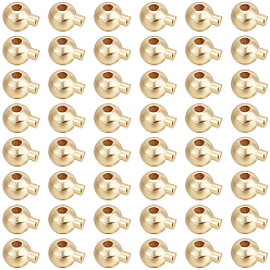 Настоящее золото 14K 100 шт. латунные обжимные бусины, долговечный, круглые, реальный 14 k позолоченный, 5x3.5x3.5 мм, отверстие : 0.9 мм