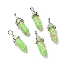 Имперская яшма Подвески из синтетической зеленой имперской яшмы, граненые, с латунной фурнитурой платинового цвета, без свинца и без кадмия, пуля, 27~30x9~10x7~8 мм, отверстие : 4x3 мм