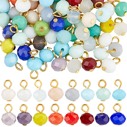 (52) Непрозрачная лаванда 100 шт. подвески из гальванизированного стекла с имитацией нефрита, рондель, С результатами сплава и железа, граненые, золотые, разноцветные, 12x8 мм, отверстие : 2.2 мм