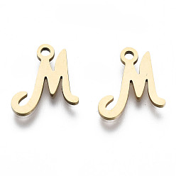 Letter M 201 прелести нержавеющей стали, лазерная резка, алфавит, золотые, letter.m, 11x9.5x1 мм, отверстие : 1.4 мм