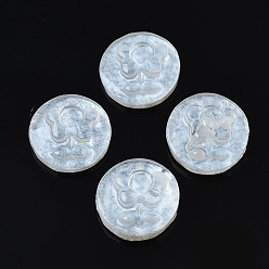 WhiteSmoke Spray Painted Transparent Resin Cabochons, Flat Round with Flower, WhiteSmoke, 10x3.5mm