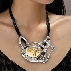 Dorado & Plateado Colgante de cabeza de vaca de aleación con cordón de imitación de cuero 3 - Collares de hilo para mujer, negro, oro y plata, 16.93 pulgada (43 cm)