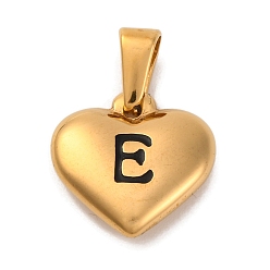 Letter E 304 подвески из нержавеющей стали, сердце с черной буквой, золотые, Письмо E, 16x16x4.5 мм, отверстие : 7x3 мм