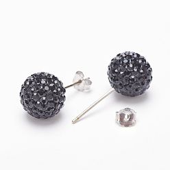 280_Jet Valentines Day Gift for Her, 925 Sterling Silver Austrian Crystal Rhinestone Stud Earrings, Ball Stud Earrings, Round, 280_Jet, 10mm