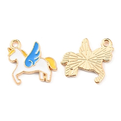 Blanc Pendentifs en émail , sans cadmium et sans plomb, or et de lumière, charme de licorne, blanc, 15.5x16x1.5mm, Trou: 1.6mm