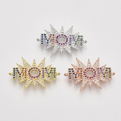 (52) Непрозрачная лаванда День матери, латунь, микропаве, циркониевые соединения, соединители, слово мама, без никеля , красочный, разноцветные, 20.5x27.5x2 мм, отверстие : 1.2 мм
