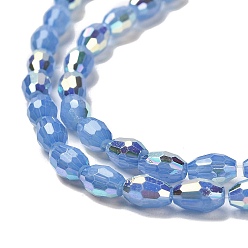 Cornflower Blue Baking Painted Glass Beads Strands, Imitation Opalite, Faceted, AB Color, Oval, Cornflower Blue, 4x6mm, Hole: 0.8mm, about 69pcs/strand, 16.54~16.73''(42~42.5cm)