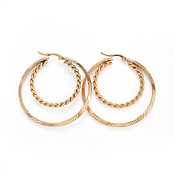 Золотой Серьги из 304 нержавеющей стали, гипоаллергенные серьги, скрученный, золотые, 9 датчик, 49~50x44x3 мм , штифт: 0.7x1 мм