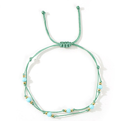 Средний Аквамарин Граненые стеклянные бусины рондель плетеные браслеты из бусин, регулируемые нейлоновые многорядные браслеты для женщин, средний аквамарин, внутренний диаметр: 11 дюйм (28 см)