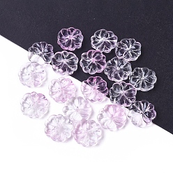 Бледно-Розовый Прозрачные стеклянные бусины, цветок, два тона, розовый жемчуг, 15x4 мм, отверстие : 1.2 мм