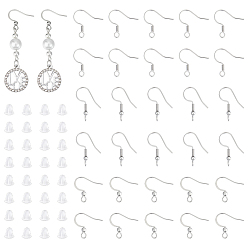 Нержавеющая Сталь Цвет 150 шт. 3 стили 304 крючки для сережек из нержавеющей стали, французские крючки с катушкой и шариком, 200 гайки ушные пластиковые, цвет нержавеющей стали, 15~21x18~19 мм, отверстие : 2~2.5 мм, 21 датчик, штифты : 0.7 мм, 50 шт / стиль