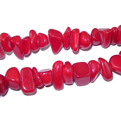 Rot Naturstein Perlen Stränge, Mashan Jade, gefärbt, rot, ca. 8~12 mm breit, 10~20 mm lang, Bohrung: 1 mm, 35 Zoll/Strang