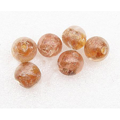 Седло Коричневый Бусины лэмпворк , с золотым песком, круглые, седло коричневый, 12 мм