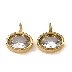 Oval 304 подвески из прозрачного кубического циркония из нержавеющей стали, ионное покрытие (ip), одиночные каменные прелести, реальный 18 k позолоченный, овальные, 17x15x5.5 мм, отверстие : 3.5x4.7 мм