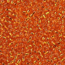 Orange Red 12/0 Glass Seed Beads, Silver Lined Round Hole, Round, Orange Red, 2mm, Hole: 1mm, about 30000 beads/pound