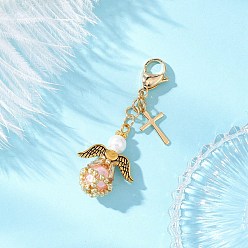 Лавандовый румянец Подвеска в виде ангела из стеклянного жемчуга и стеклянных бусин, для украшения рюкзака, лавандовый румянец, 53 мм