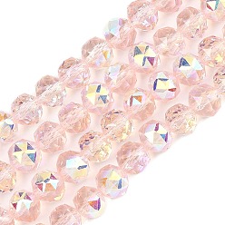 Розовый Гальванизируйте прозрачное стекло бисер нитей, рондель, граненые, с покрытием AB цвета, туманная роза, 7.5~8x6.5~7 мм, отверстие : 1.2 мм, около 70 шт / нитка, 19.29~19.37'' (49~49.2 см)