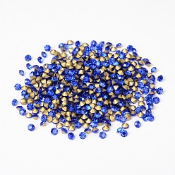 Sapphire Back Plated Grade A Diamond Glass Pointed Rhinestone, Sapphire, 3.8~3.9mm, about 1440pcs/bag