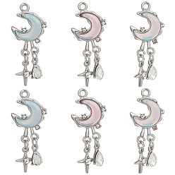 (52) Непрозрачная лаванда 12шт 3 цветные подвески из сплава стекла, Луна и звезды, разноцветные, 35x14x4 мм, отверстие : 1.8 мм, 4 шт / цвет