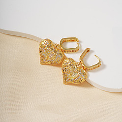 Золотой Серьги-кольца в форме сердца из латуни с прозрачным кубическим цирконием во французском стиле, золотые, 35x22 мм