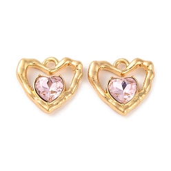 Pink Сплава кристалла горный хрусталь подвески, сердце прелести, розовые, 18.5x19x5 мм, отверстие : 2 мм