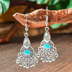 Teardrop Серьги-подвески из сплава и акрила в стиле бохо, античное серебро, слеза, 70x20 мм