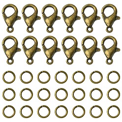 Античная Бронза 50 застежки-клешни из цинкового сплава, застежки на спусковой крючок, с 150 железными открытыми прыжковыми кольцами, античная бронза, 12x6 мм, отверстие : 1.2 мм