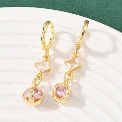 Pink Серьги-кольца в форме звезд с микропаве из кубических цирконий из латуни, стойки покрытие, без кадмия и без свинца, долговечный, золотые, розовые, 35.5x8 мм