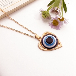 Heart Golden Alloy Evil Eye Pendant Necklaces, Heart, 19.69 inch(50cm)