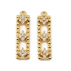 Real 18K Gold Plated Brass Micro Pave Clear Cubic Zirconia Pendants, Rectangle with Rhombus Pattern Charms, Rack Plating, Long-Lasting Plated, Cadmium Free & Lead Free, Real 18K Gold Plated, 22.5x6x3mm, Hole: 1.2mm