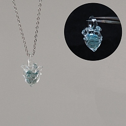Sky Blue Ocean Handmade Lampwork Heart Pendant 201 Stainless Steel Cable Chain Necklaces, Stainless Steel Color, Sky Blue, 17.72 inch(45cm)