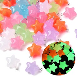 Звезда Светящиеся подвески смолы, с железной платиной петлей, светится в темноте, звезда, 26.5x23x13 мм, отверстие : 1.8 мм