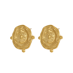 Настоящее золото 18K Овальные 304 из нержавеющей стали серьги стержня, ионное покрытие (ip), реальный 18 k позолоченный, 23x21 мм