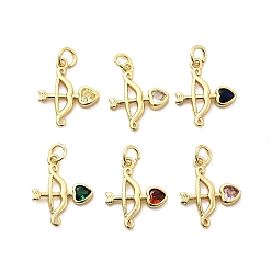 (52) Непрозрачная лаванда Подвески из латуни с микропаве в виде лука и стрел, украшенные кубическим цирконием., стойки покрытие, долговечный, без кадмия и без свинца, золотые, с целью перехода в кольце, разноцветные, 18.5x15x2.5 мм, отверстие : 3.3 мм