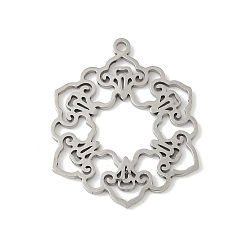 Нержавеющая Сталь Цвет 304 подвески из нержавеющей стали, цветочный шарм, лазерная резка, анти-тускнение, цвет нержавеющей стали, 34x28x1.5 мм, отверстие : 1.9 мм