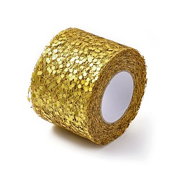 Золотистый Сетчатые ленты с блестками и пайетками, тюль ткань, Тюль-рулонная ткань для юбки, золотые, 2 дюйм (5 см), о 10yards / рулон (9.144 м / рулон)