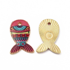 Бледно-фиолетовый Красный Стойки подвески обшивки сплава, напечатанный, без свинца, без кадмии и без никеля, очарование рыбы, золотой свет, бледно-фиолетовый красный, 19x12.5x1.5 мм, отверстие : 1.4 мм