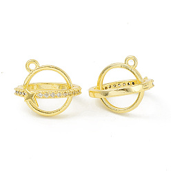 Настоящее золото 18K Подвески в клетку из бисера из прозрачного кубического циркония с покрытием из латуни, планета прелести со звездой, без кадмия и без свинца, долговечный, реальный 18 k позолоченный, 15x15x16 мм, отверстие : 1.5 мм, внутренний диаметр: 10 мм