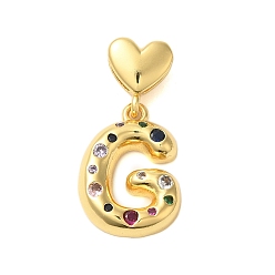 Letter G Покрытие стойки латунь микро паве прозрачные перданты из кубического циркония, без кадмия и без свинца, долговечный, реальный 18 k позолоченный, Буква G, 31 мм, Кулон : 21.5x15.5x4 мм, отверстие : 6x3 мм