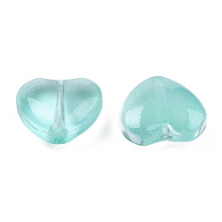 Turquoise Transparent Spray Painted Glass Beads, Heart, Turquoise, 12x12x5.5mm, hole: 0.9~1mm