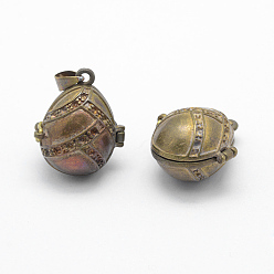 Без Покрытия Латунные подвески коробки молитве, без свинца, без кадмии и без никеля, овальные, сырой (без покрытия), 25x21x17 мм, отверстия: 4x6 мм, внутренний: 13x18 мм