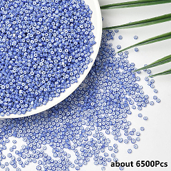 Синий 200g непрозрачные цвета стеклянные бисерные бусины, круглое отверстие, круглый с узором в полоску, синие, 3~3.5x2~3 мм, отверстие : 1 мм