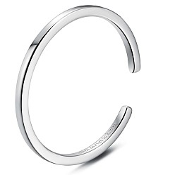 Platinum Rhodium Plated 925 Sterling Silver OPen Cuff Ring, Simple Stackable Ring for Women, Platinum, US Size 5 1/4(15.9mm)