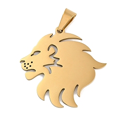 Настоящее золото 18K Ионное покрытие (ip) 304 подвески из нержавеющей стали, лазерная резка, очарование льва, реальный 18 k позолоченный, 35x35x1.5 мм, отверстие : 9x4.5 мм