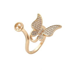 Настоящее золото 14K Оправа для кольца-манжеты из латуни с микропаве из кубического циркония в виде бабочки, закрепки колец и штифтов для полусверленных бусин, реальный 14 k позолоченный, внутренний диаметр: 18 мм