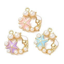 (52) Непрозрачная лаванда Подвески из эмали и сплава, морская звезда, с абс пластмассовой имитационной жемчужиной, золотой свет, без кадмия, без никеля и без свинца, стойки покрытие, разноцветные, 25x22x6.5 мм, отверстие : 1.8 мм