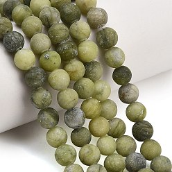Chinese Jade Frosted Natural Chinese Jade Southern Jade Beads Strands, Round, 8~8.5mm, Hole: 1mm, about 47pcs/strand, 14.76~14.96''(37.5~38cm)